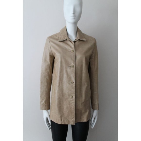 m0851 Button Up Leather Jacket Cream Size XXS - Picture 4 of 10